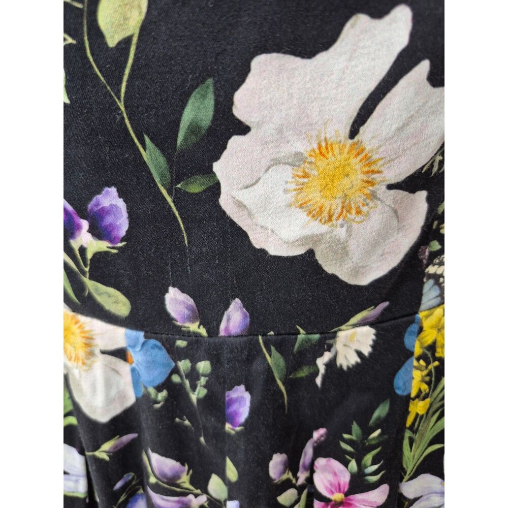 Alice + Olivia Black Veda Floral Pleated Stretch Cotton Minidress Size 6 & - Picture 4 of 7